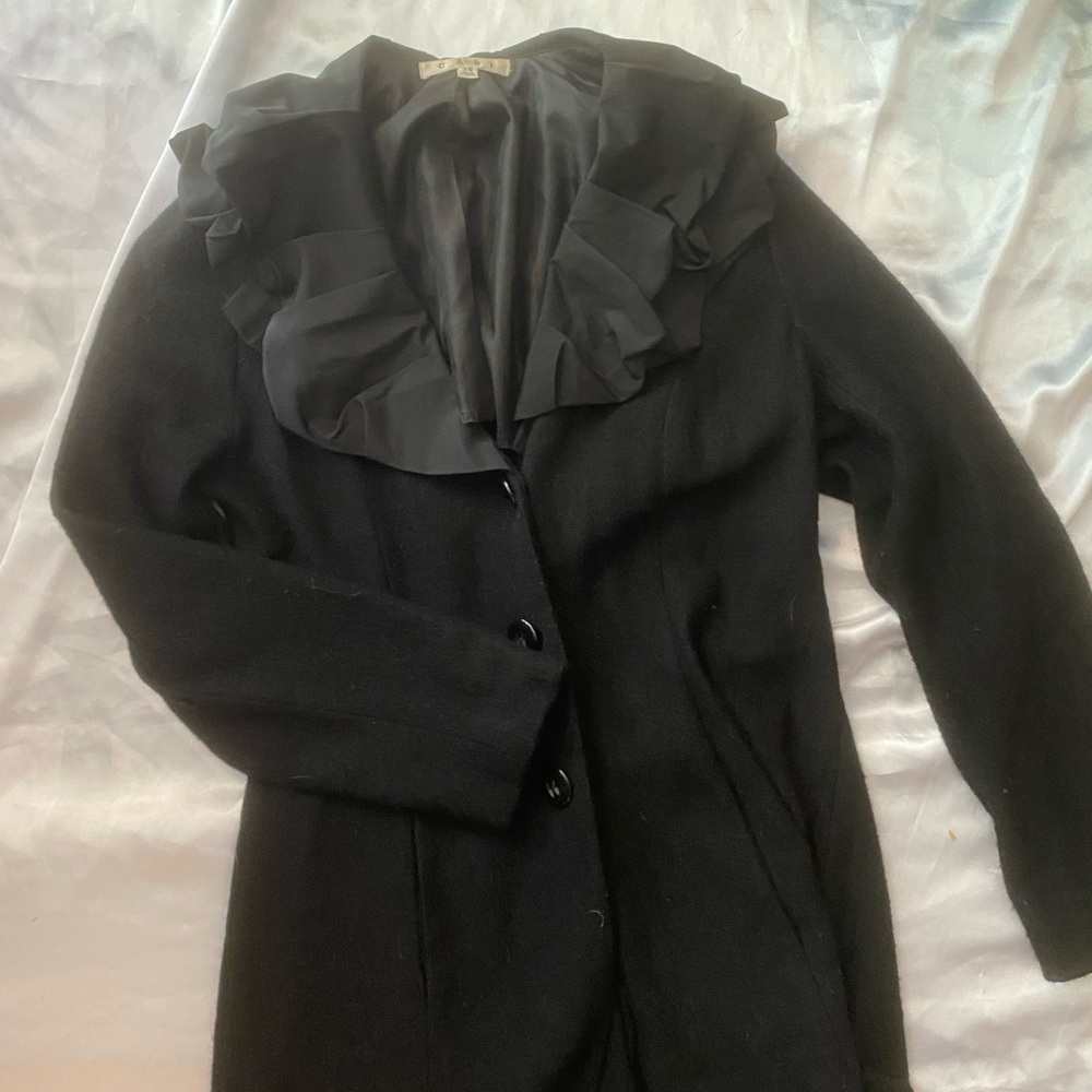Elegant Black Ruffled Women's Coat
